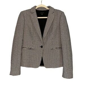 Ann‎ Taylor Houndstooth Blazer Womens Size 8 Black White Single Button Jacket